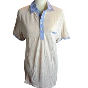 Vilebrequin Ivory Terry Cloth Polo Shirt, Blue Trim, Modal Cotton, Men's XXL